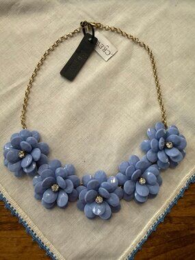 J. Crew Periwinkle Floral and Gold-Tone Statement Necklace, NWT